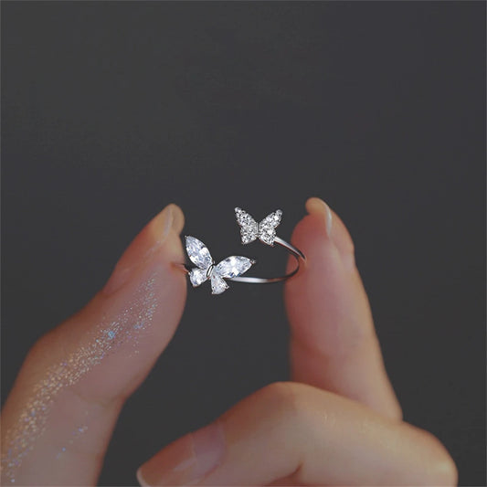 Fashion Adjustable Open Acrylic Crystal Butterfly Ring