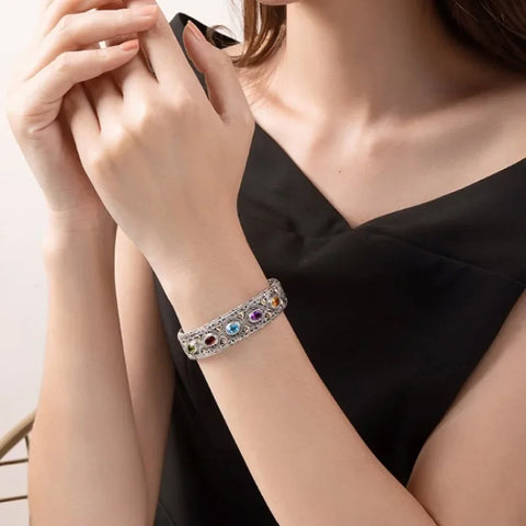 Luxury Inlaid Colored Gemstone Bracelet