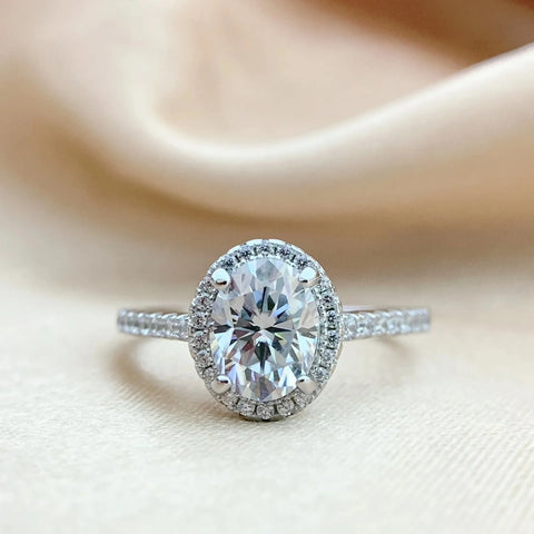 FEOBUR 3/5ct Oval Moissanite Halo Ring