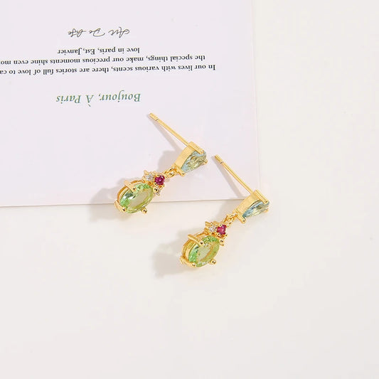 1Pair Good Quality Gold Color Olive Green Zircon