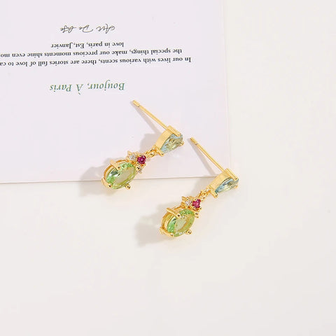 1Pair Good Quality Gold Color Olive Green Zircon