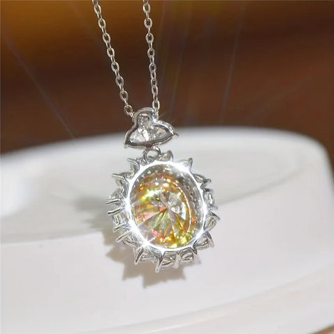 Delicate Sparkling Sunflower Yellow Moissanite Necklace, S925 Silver Premium Elegant Pendant Necklace, Birthday Valentine's Day