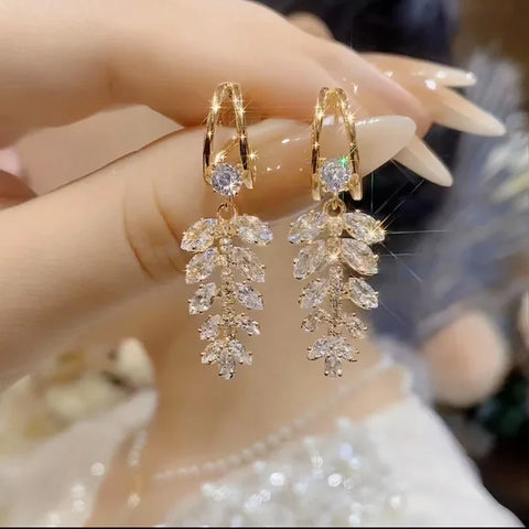 Zircon Wheat Tassel Pendant Gold Color U-shaped