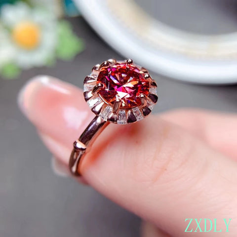 Red Moissanite Ring Real 925 Silver Fine Jewelry