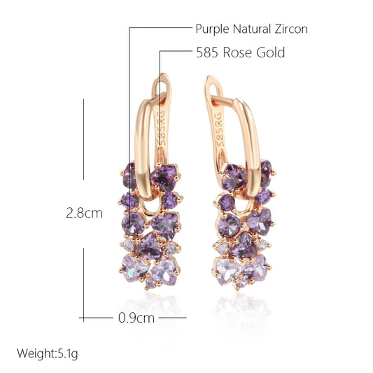 Kinel Hot Shiny Purple Natural Zircon Drop Earrings