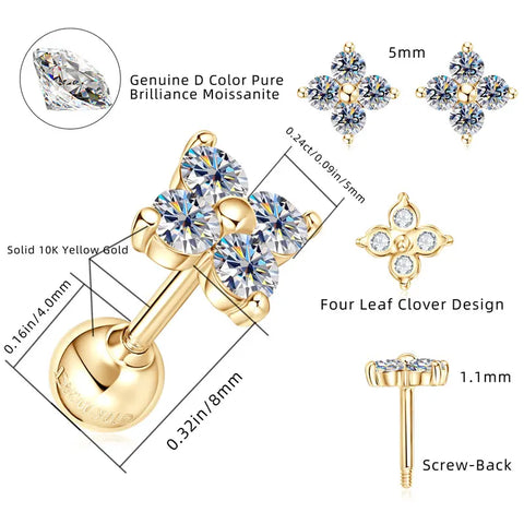 OXTAO Pure 10K Gold Moissanite Jewelry Set GRA Certified Clover Flower Pendant Necklace Mini Cute Earring Wedding Jewelry Gifts