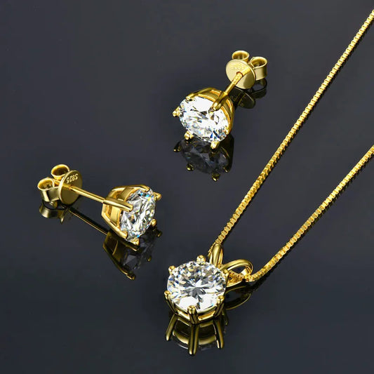 Classic 3.0cttw. D Round Moissanite Pendant Necklace Earrings Set for Women Couples Men s925 Silver Jewelry Sets GRA Certificate
