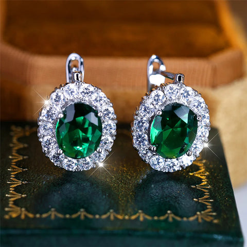 Cute Small Blue Green Zircon Stone Hoop Earrings
