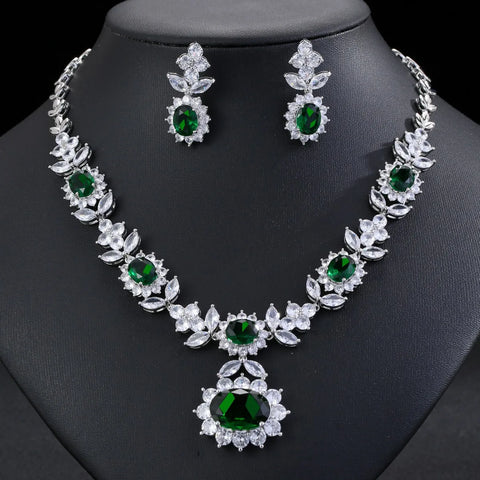 Luxury Indian Jewelry Set For Women Zirconia Bridal Necklace Earring Set For Wedding Evening Party Prom Pendant Necklace