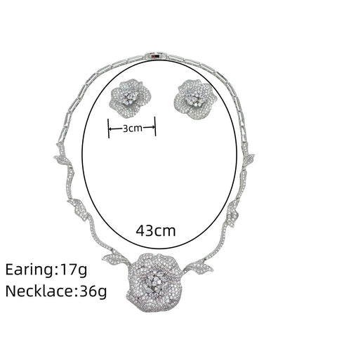 Premium Heavy Duty Rose Necklace Earrings Super Shiny Zirconia Jewellery Women's Set Party Bridal Wedding Accessories M-197