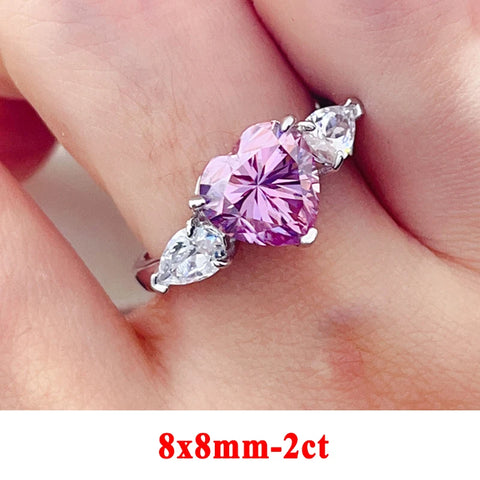 Luxury 1-3ct Pink Heart Moissanite Rings