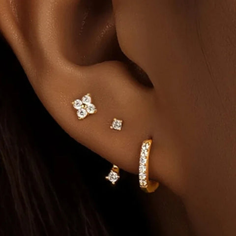 3Pcs Double Crystal Tragus Earring