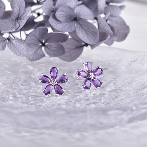 ITSMOS Purple Amethyst Flower Earrings