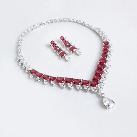 Simple Fashion Zircon Necklace Earring Set for Women Bridal Gown Accessories Jewelry Combo Elegant Minimalist Style