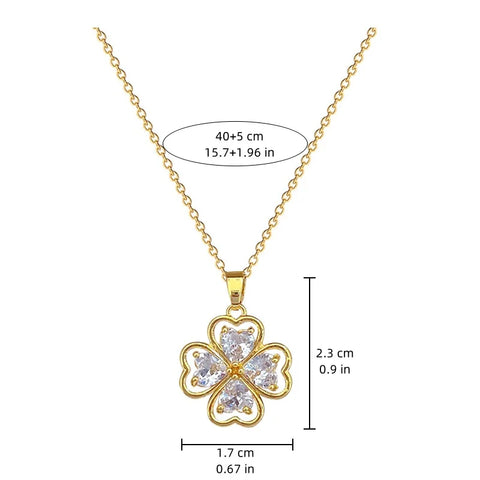 Exquisite Fashion Micropaved Pink Flower Necklace Classic Charm Clover Girls Stainless Steel Collarbone Chain Gift