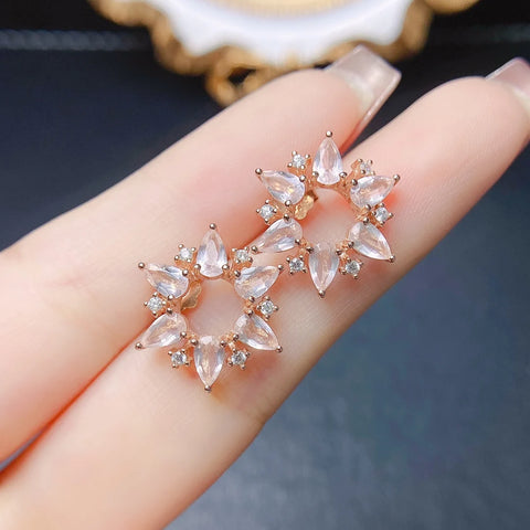 FS 3*5mm Natural Rose Quartz Flower Earrings