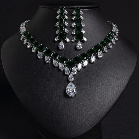 Simple Fashion Zircon Necklace Earring Set for Women Bridal Gown Accessories Jewelry Combo Elegant Minimalist Style