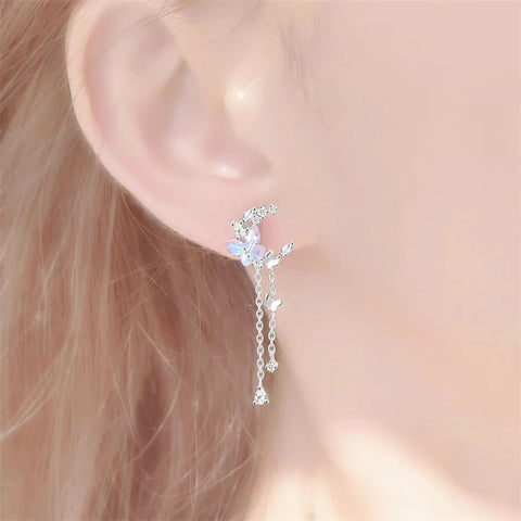 Fashion Korea Laser Stone Long Tassel Star Butterfly Earrings