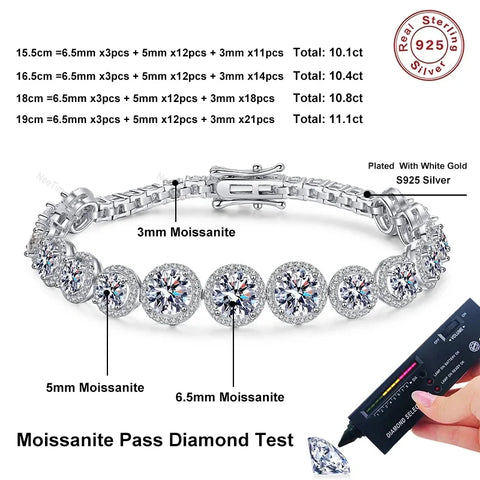 NeeTim D Color Moissanite Tennis Bracelet