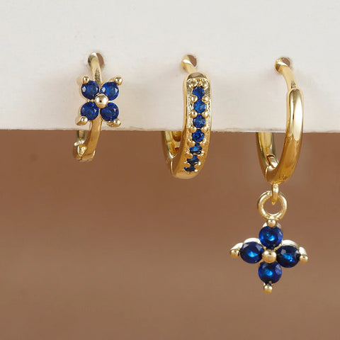 3PCS Fashion Orange Blue Zircon Hanging Earrings