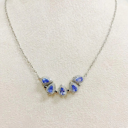 ZECAA Tanzanite 925 Jewelry Pendant For Woman With Tanzanite Gemstone 3*5mm Pendant S925 Silver Tanzanite Pendant