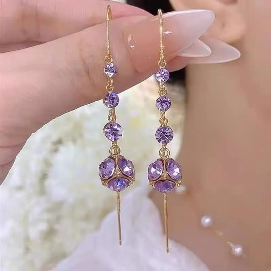 Luxury Purple Crystal Geometric Earrings