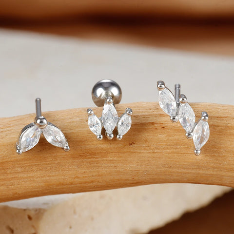 3PCS Stainless Steel Gold Color Crown Stud Earring