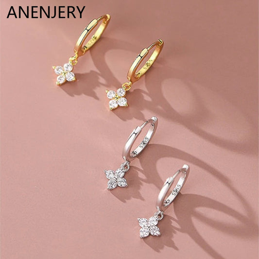 ANENJERY Zircon Flower Pendant Hoop Earrings