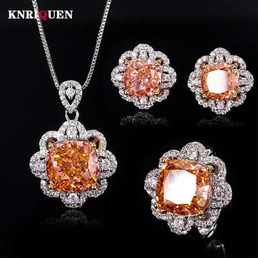 2024 Luxury Padparadscha Tourmaline Necklace Pendant Rings Earrings Wedding Party Fine Jewelry Sets for Women Anniversary Gifts