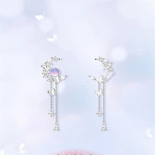 Fashion Korea Laser Stone Long Tassel Star Butterfly Earrings