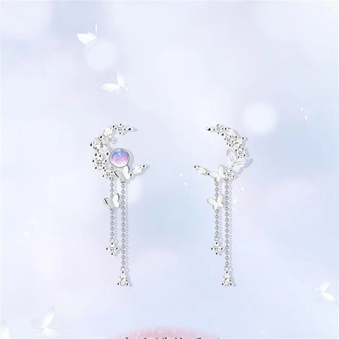 Fashion Korea Laser Stone Long Tassel Star Butterfly Earrings