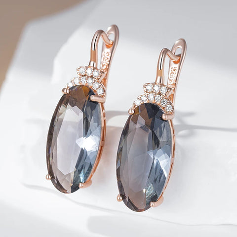 Kinel Hot Grey Big Oval Drop Dangle Earrings