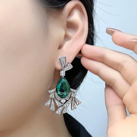 EYER Top Grade Temperament AAA Zircon designer Necklace For Women Luxury Green Drop Earrings Wedding Evening Dress Jewelry Set