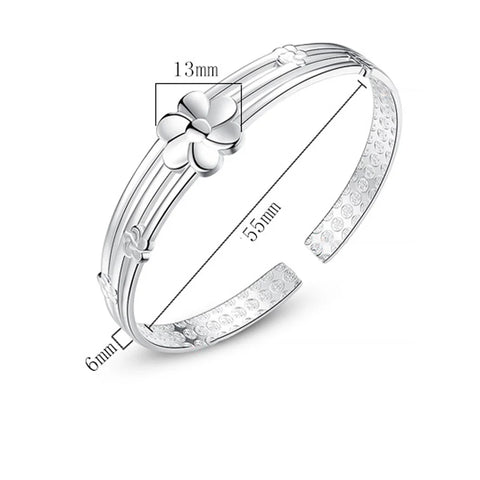925 Sterling Silver Flower Open Bangle Hand Bracelets