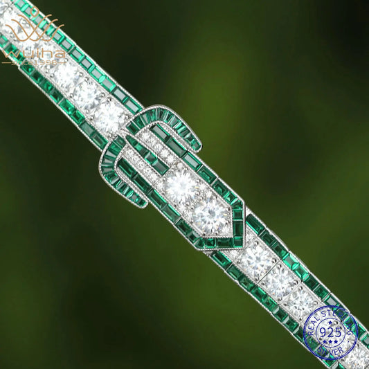 WUIHA Vintage 925 Sterling Silver Emerald
