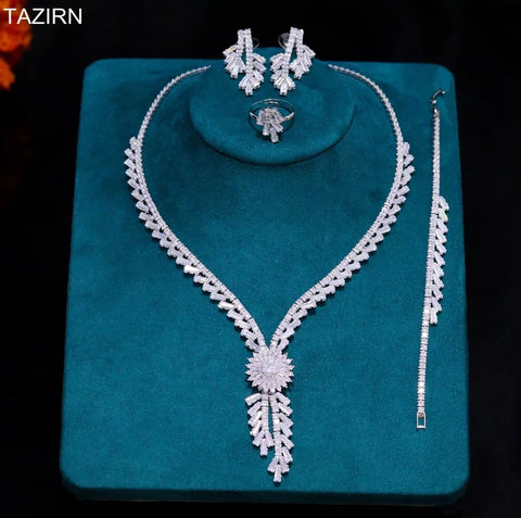 TAZIRN Africa Dubai Nigeria 5A Cubic Zirconia 2/4PCS Jewelry Set For Women Wedding Party Luxury Crystal Jewelry Accessories Gift