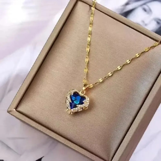 A Heart Of The Ocean Necklace Pendant, Made Of Copper And Inlaid With Zircon, Simple And Stylish, Suitable For Daily Wear