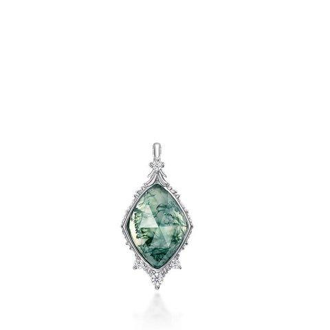 WES 925 Sterling Silver Unique Natural 8*11mm Moss Agate Pendant Necklace for Woman Forest Jewelry Engagement Gift Wholesale
