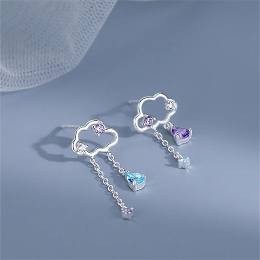 Korean Exquisite Cloud Crystal Tassel Earrings