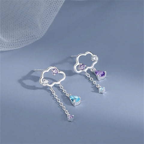 Korean Exquisite Cloud Crystal Tassel Earrings