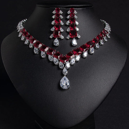 Simple Fashion Zircon Necklace Earring Set for Women Bridal Gown Accessories Jewelry Combo Elegant Minimalist Style