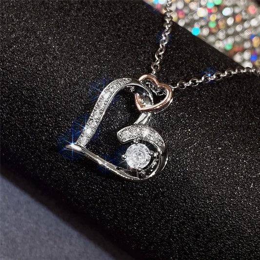 Double Heart Design Pendant Necklace