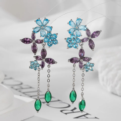 SENYU Fashion Sweet Pink Daisies Flower Long Earring