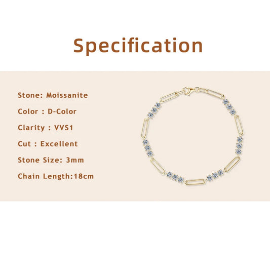 Lnngy Certified Round 3MM Moissanite Bracelet
