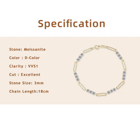 Lnngy Certified Round 3MM Moissanite Bracelet