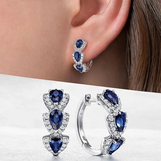 lue Cubic Zirconia Hoop Earrings