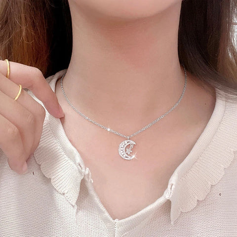 New 925 Sterling Silver Star&Moon Rhinestone Pendant Neckalces Women Fashion Jewelry Constellation Rose Gold Zircon Choker Chain