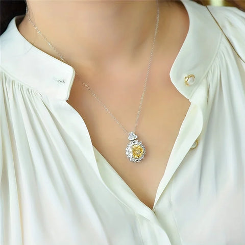 Delicate Sparkling Sunflower Yellow Moissanite Necklace, S925 Silver Premium Elegant Pendant Necklace, Birthday Valentine's Day