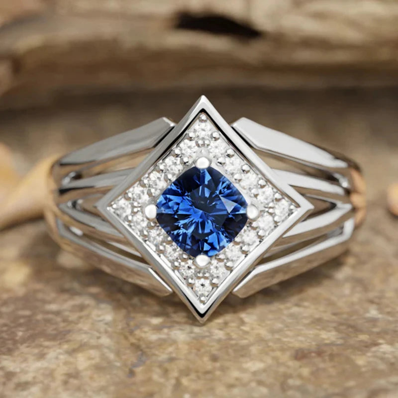 Huitan Elegant Cushion Blue Cubic Zirconia Ring - BOLEVARD RING