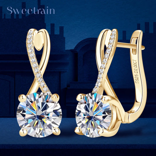 Plated 18K Gold 2 Carat Moissanite Hoop Earrings